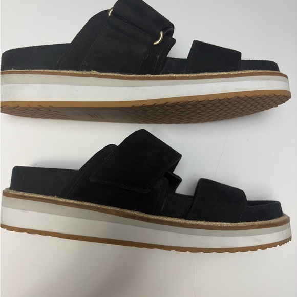 Cole Haan Black Suede Double-Strap Platform Sandals. Velcro Straps for Comfort. - Picture 2 of 13